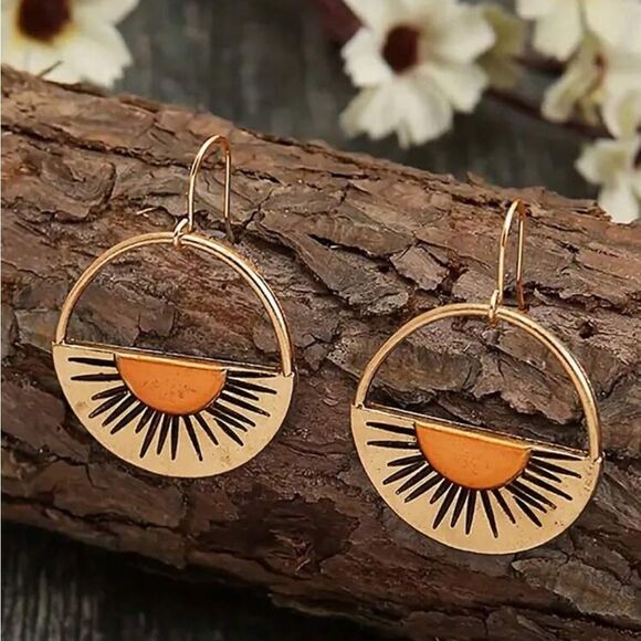 Vintage Sunrise Sun Drop Dangle Earrings Retro - Picture 5 of 10